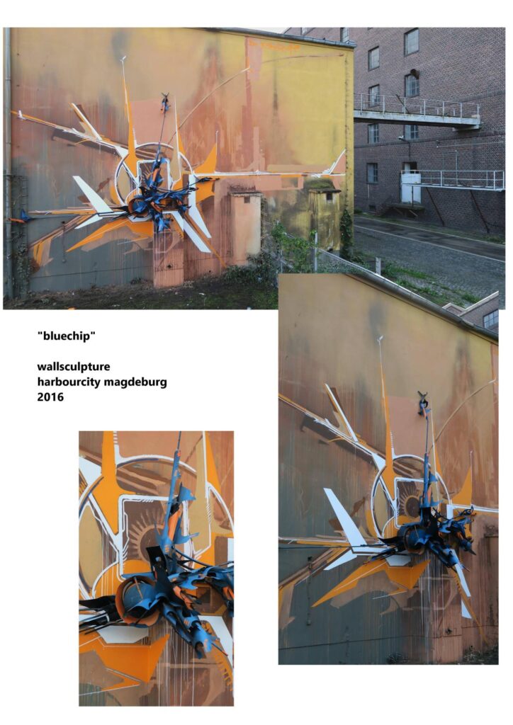 Michael Ritzmann, Doterius Molrok , freier Künstler Skulptur, Malerei, Installation, graphisch abstakte neofuturistische Skulptur , Site specific, magdeburg , speicherstadt aerosol arena